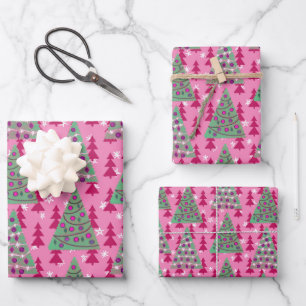 Weihnachtsbäume auf heiß rosa geschenkpapier set