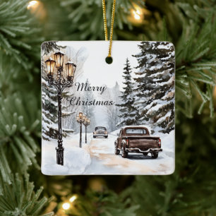 Weihnachtsbäume Autos Winterschnee Keramikornament