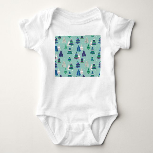 Weihnachtsbäume, blauer Hintergrund Baby Strampler (Vorderseite)