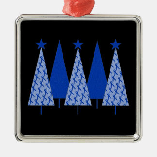 Weihnachtsbäume - blaues Band-Darmkrebs Silbernes Ornament