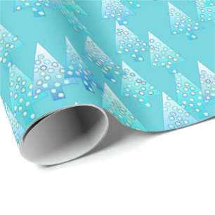 Weihnachtsbäume, Blumen, modern, Türkis, blau Geschenkpapier