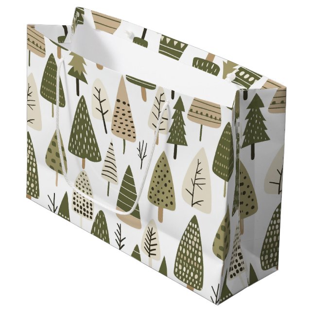 Weihnachtsbäume braun und grün große geschenktüte (Vorderseite Schrägansicht)