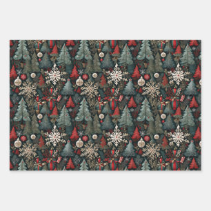 Weihnachtsbäume, Candyland-Häuser, Schneeflocken S Geschenkpapier Set
