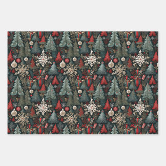 Weihnachtsbäume, Candyland-Häuser, Schneeflocken S Geschenkpapier Set