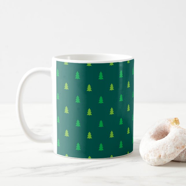 Weihnachtsbäume dunkelgrüne Tasse. Kaffeetasse (Mit Donut)