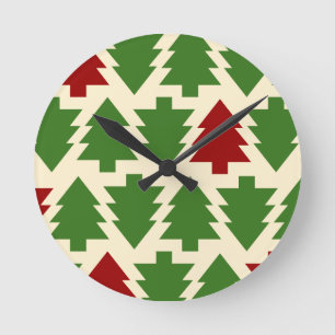 Weihnachtsbäume Feiertagsmuster Runde Wanduhr