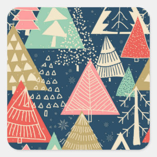 Weihnachtsbäume Festliche nahtlose Illustration. Quadratischer Aufkleber