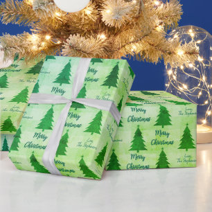 Weihnachtsbäume Frohe Weihnachten Name Grün Blau Geschenkpapier