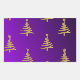 Weihnachtsbäume Gold auf Lila Rechteckiger Aufkleber