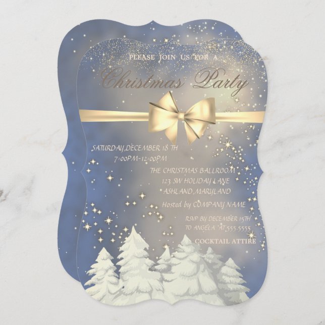 Weihnachtsbäume, Gold Bow Company Weihnachtsfest P Einladung (Vorne/Hinten)