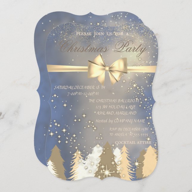 Weihnachtsbäume, Gold Bow Company Weihnachtsfest P Einladung (Vorne/Hinten)