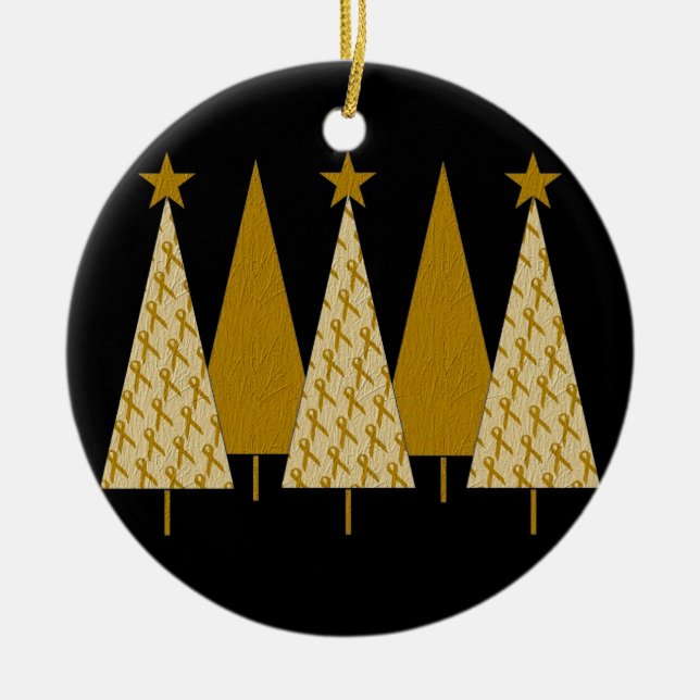 Weihnachtsbäume - Goldband Keramik Ornament (Vorne)