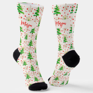 Weihnachtsbäume & Goldene Schneeflocken, Roter Skr Socken