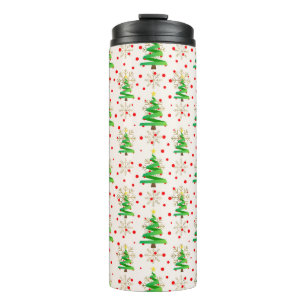 Weihnachtsbäume & goldene Schneeflocken Thermosbecher