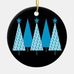 Weihnachtsbäume - hellblaues Band Keramik Ornament