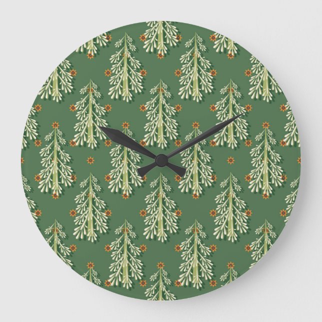 Weihnachtsbäume Illustration Muster Große Wanduhr (Vorderseite)
