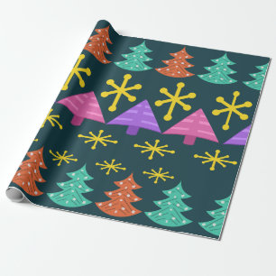 Weihnachtsbäume im Kitsch-Stil des Atomzeitalters Geschenkpapier