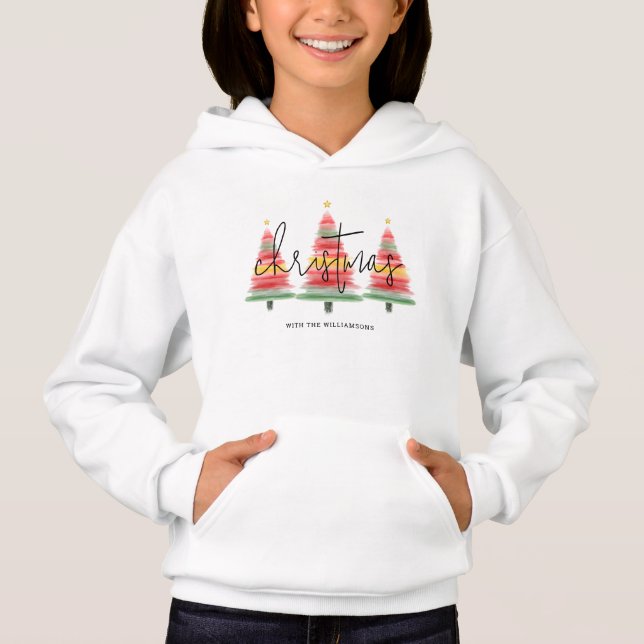 Weihnachtsbäume in Aquarellen Hoodie (Vorderseite)