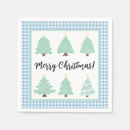 Weihnachtsbäume in Aquarellen mit blauen Karierten Serviette