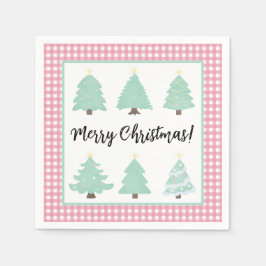 Weihnachtsbäume in Aquarellen mit rosa Karierten N Serviette