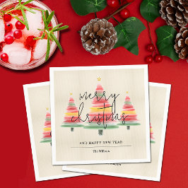 Weihnachtsbäume in Aquarellen Serviette