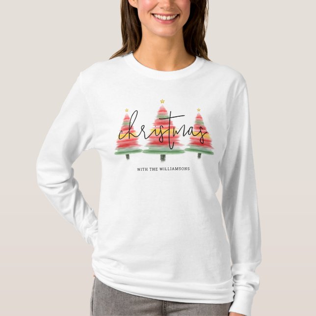 Weihnachtsbäume in Aquarellen T-Shirt (Vorderseite)