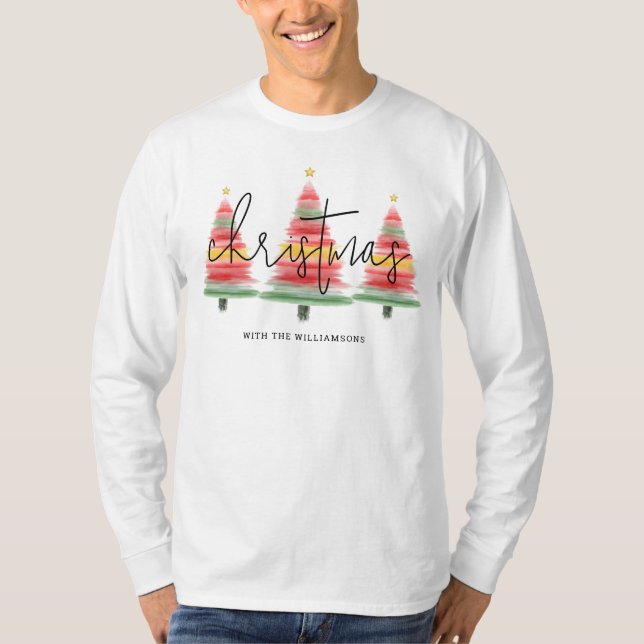 Weihnachtsbäume in Aquarellen T-Shirt (Vorderseite)