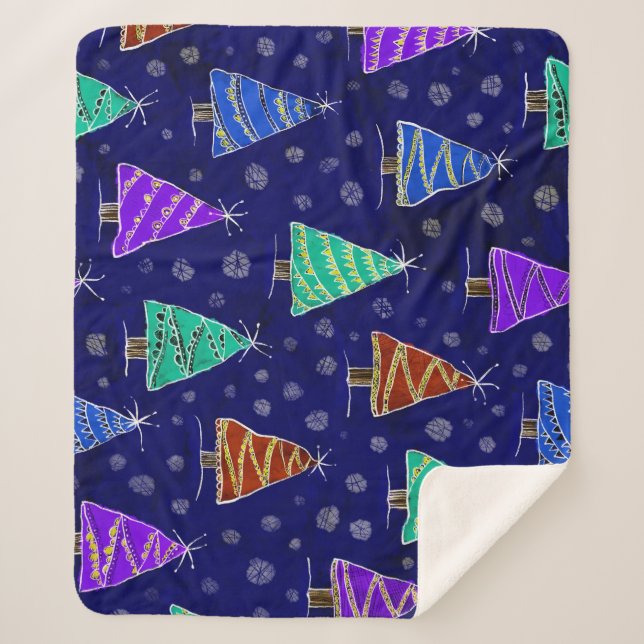 Weihnachtsbäume in Aquarellen: Waldmuster. Sherpadecke (Vorderseite)