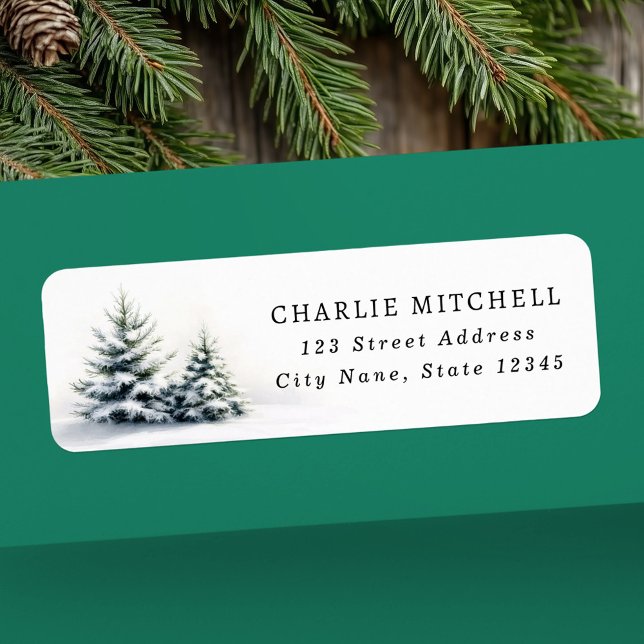 Weihnachtsbäume in der Schnee-Rücksendeadresse (Christmas trees in the snow return address label)