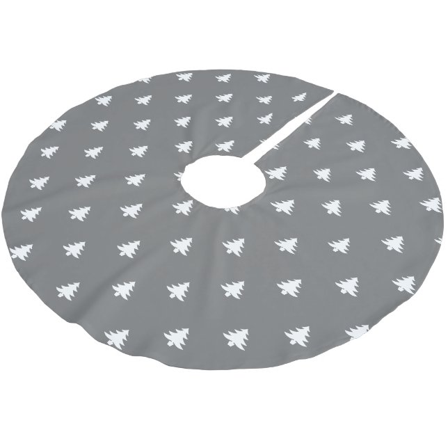 Weihnachtsbäume in grauem Weiß niedlich Polyester Weihnachtsbaumdecke (Schrägansicht)