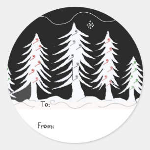 Weihnachtsbäume in schwarz-weiß Geschenkanhänger Runder Aufkleber