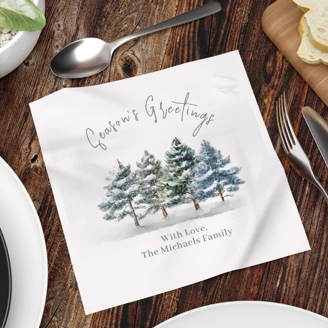 Weihnachtsbaume in Wasserfarbe der Jahreszeit Serviette (Season's Greeting party custom napkin. )