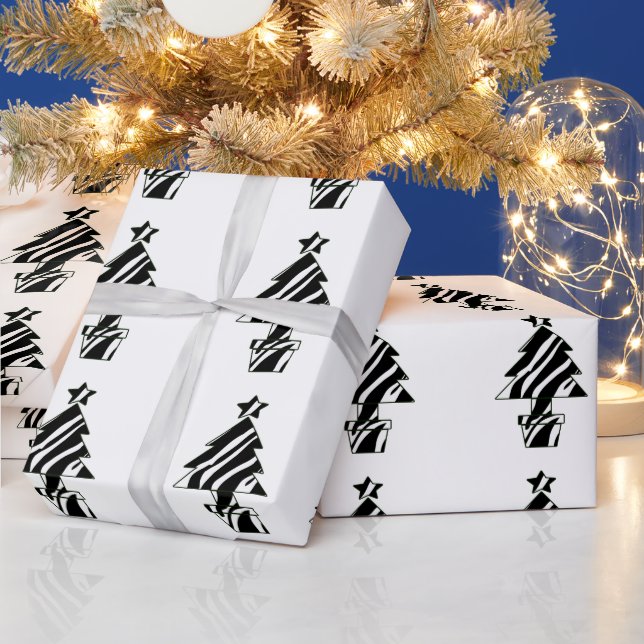 Weihnachtsbäume in Zebra Print Wrapping Paper Geschenkpapier (Feiertage)