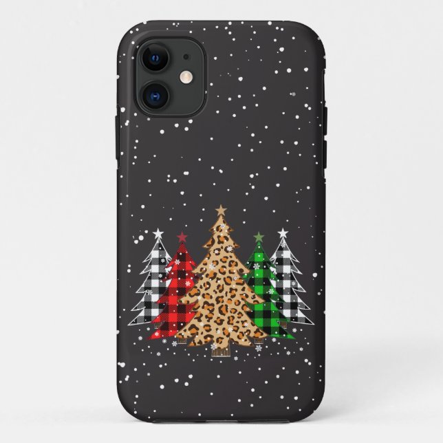 Weihnachtsbäume Kariert & Leopard Print Snowflakes Case-Mate iPhone Hülle (Rückseite)