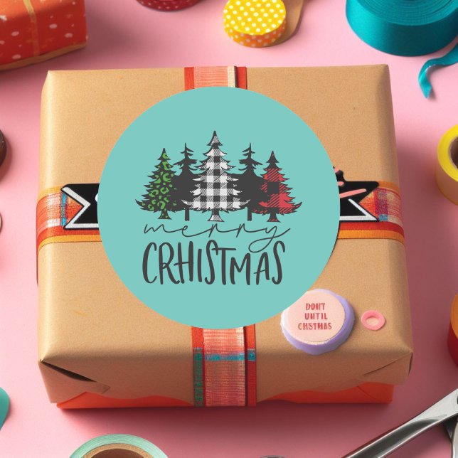 Weihnachtsbäume Kariert Runder Aufkleber (Von Creator hochgeladen)