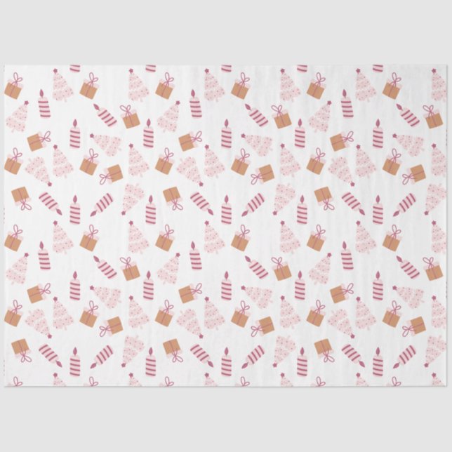 Weihnachtsbäume Kerzen Geschenke Pink Brown Weihna Seidenpapier (Vorderseite)