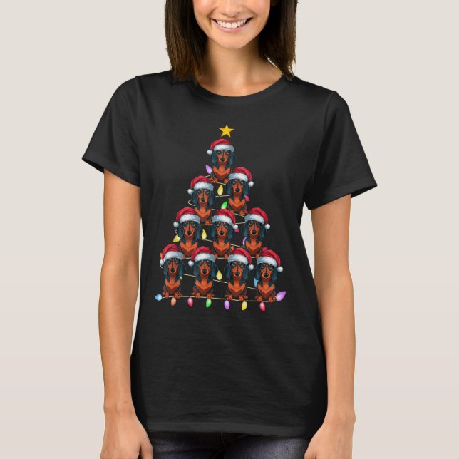 Weihnachtsbäume Lichter Männer Frauen Santa Dackel T-Shirt (Vorderseite)