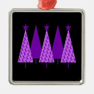 Weihnachtsbäume - lila Band Crohns u. Kolitis Silbernes Ornament