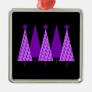 Weihnachtsbäume - lila Band Crohns u. Kolitis Silbernes Ornament