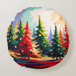 Weihnachtsbäume Malerei Landschaft Rundes Kissen