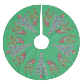 Weihnachtsbäume mit Efeu und Robinen Polyester Weihnachtsbaumdecke