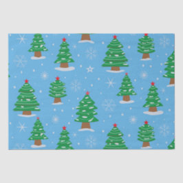 Weihnachtsbäume mit fallendem Schnee auf blau Seidenpapier