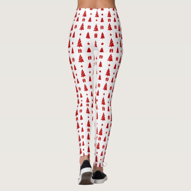Weihnachtsbäume mit Geschenkboxen Muster lang Leggings (Rückseite)