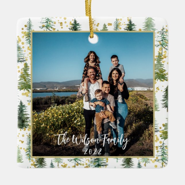 Weihnachtsbäume mit Goldakzenten Keramik Ornament (Vorderseite)