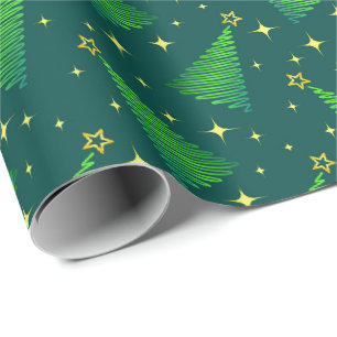 Weihnachtsbäume mit Goldstars Geschenkpapier