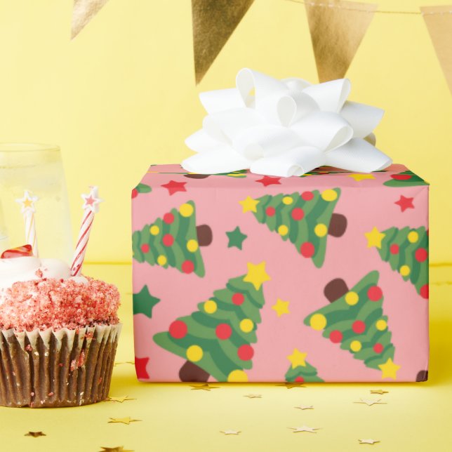 Weihnachtsbäume mit Ornamenten nahtlos Geschenkpapier (Geburtstagsparty)