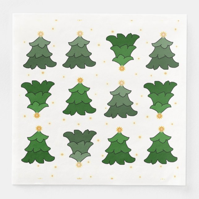 Weihnachtsbäume mit Sternen auf Custom White Serviette (Vorderseite)