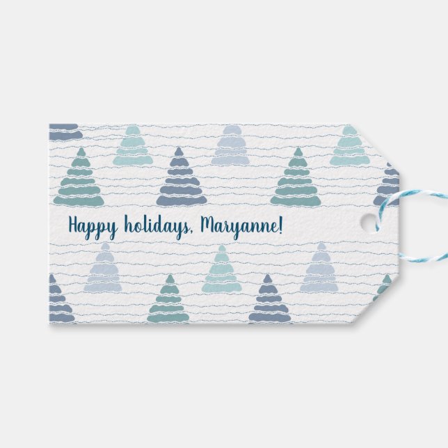 Weihnachtsbäume mit subtilen Perlenkärtchen Geschenkanhänger (Vorderseite (Horizontal))