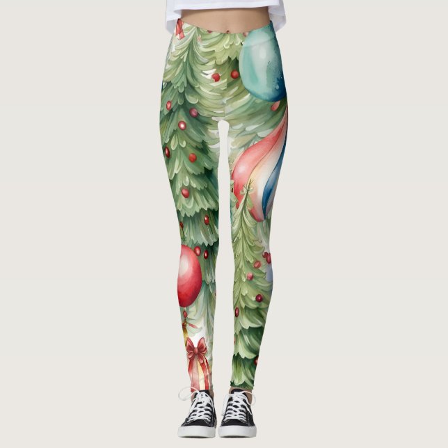 Weihnachtsbäume mit Urlaubsspielzeug Leggings (Vorderseite)