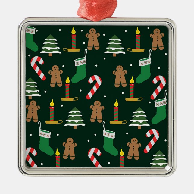Weihnachtsbäume mit Zuckermännchen,  Ornament Aus Metall (Vorne)